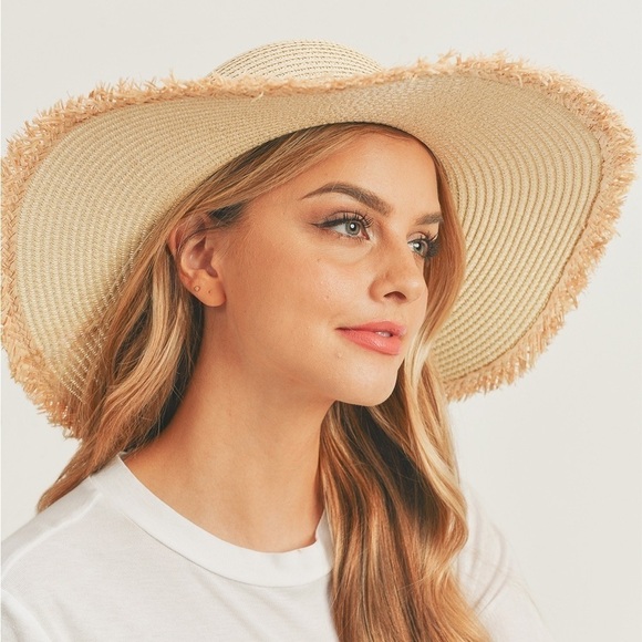 Frayed Edge Straw Floppy Hat - Picture 5 of 9